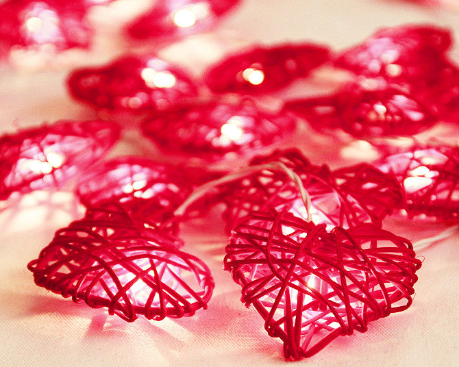 Premium Red 3D Hollowed Rattan Heart Fairy Lights - 20 LEDs, 3m