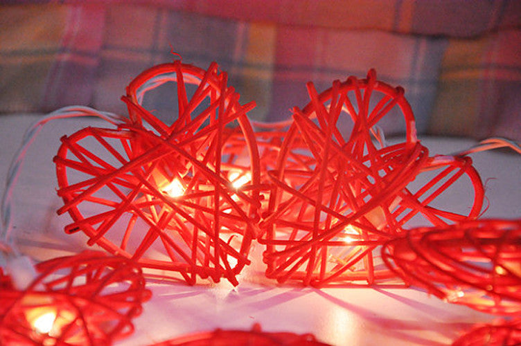 Premium Red 3D Hollowed Rattan Heart Fairy Lights - 50 LEDs, 5m