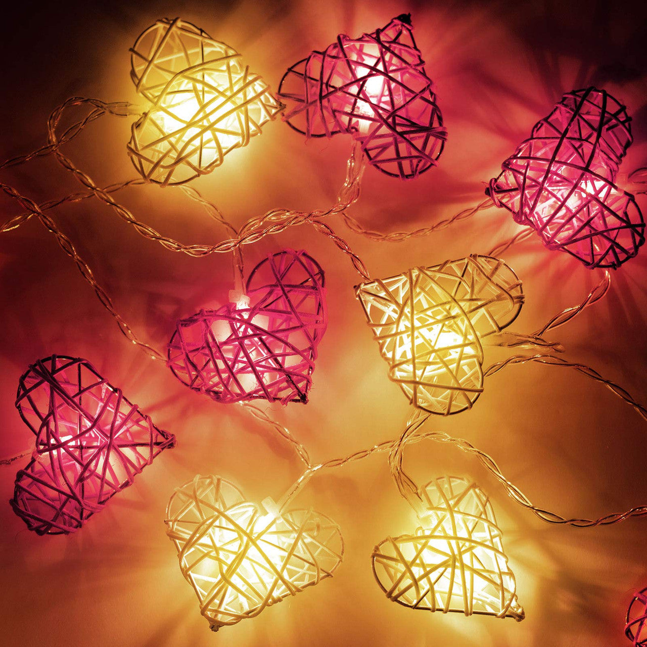 Premium Red and White 3D Hollowed Rattan Heart Fairy Lights - 20 LEDs, 3m