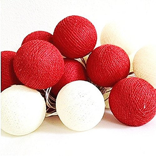 1 Set of 20 LED Red White 5cm Cotton Ball Battery String Lights Christmas Gift Home Wedding Party Bedroom Decoration Outdoor Indoor Table Centrepiece - SuperSaverAU - view 1