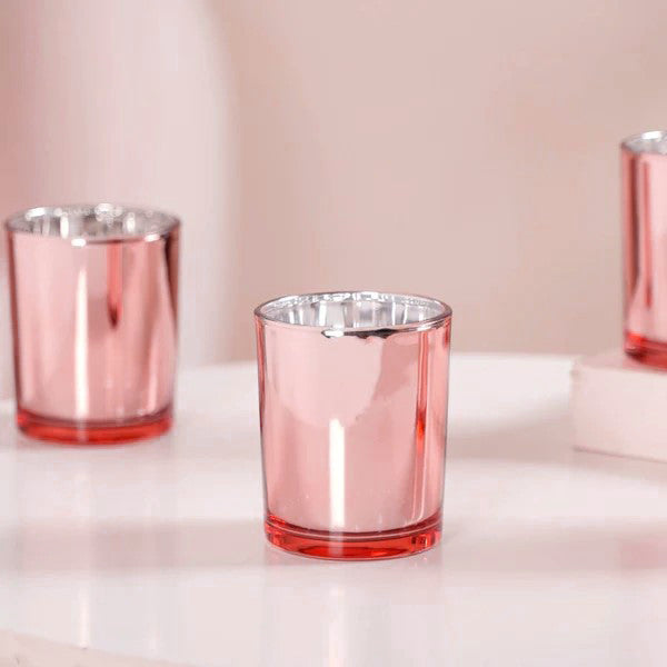 Premium Votive Tealight Candle Holders - Rose Gold Pink Mercury Glass, 40 Pack
