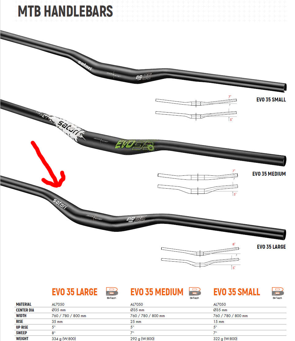 Satori MTB Handlebar 35mm Rise 780mm Width AL7050 Black 320g - SuperSaverAU - view 2