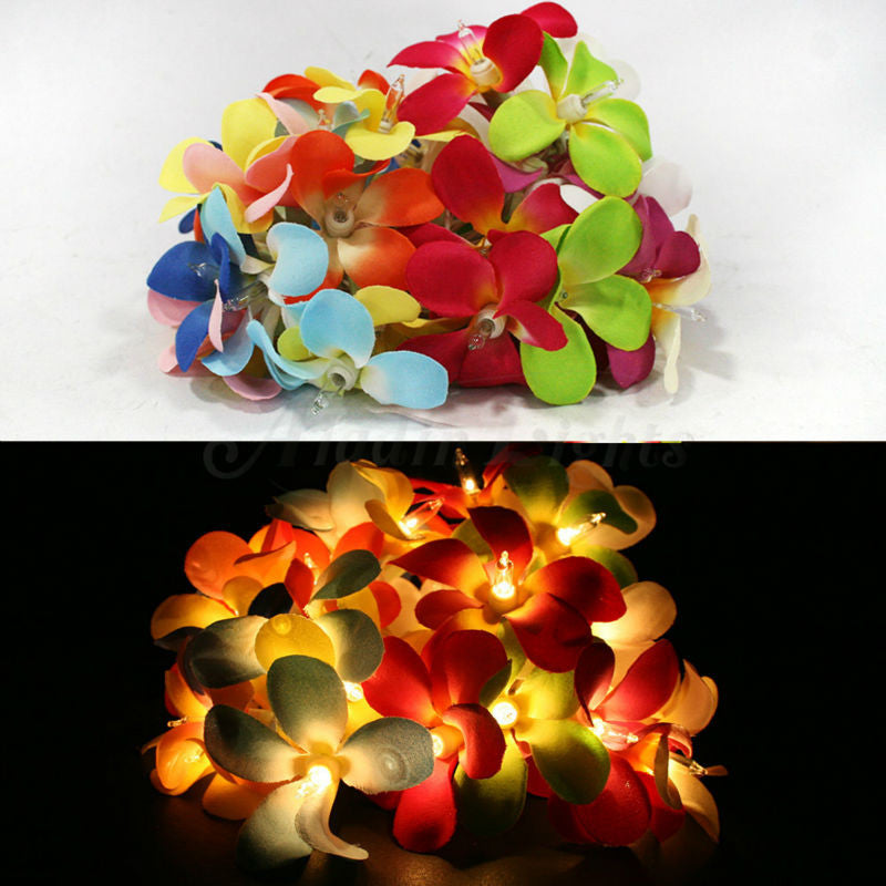 1 Set of 20 LED Tropical Bright Colous Frangipani Flower Battery String Lights Christmas Gift Home Wedding Party Decoration Outdoor Table Centrepiece - SuperSaverAU - view 4