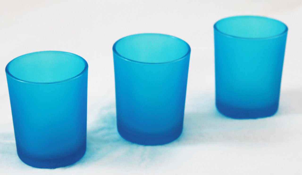 Premium Votive Tealight Candle Holders - Turquoise Frosted Glass, 20 Pack