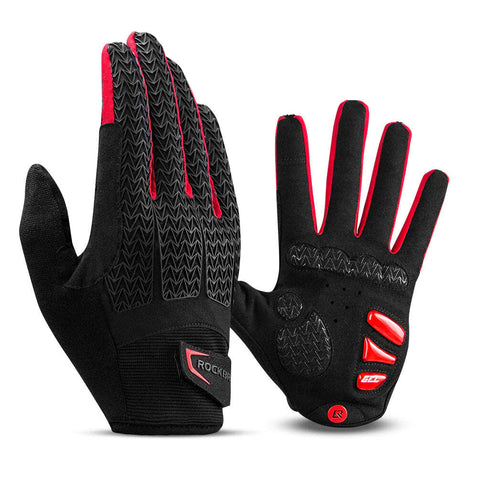 ROCKBROS Full Finger Cycling Gloves with Touchscreen Fingers - Red, Large