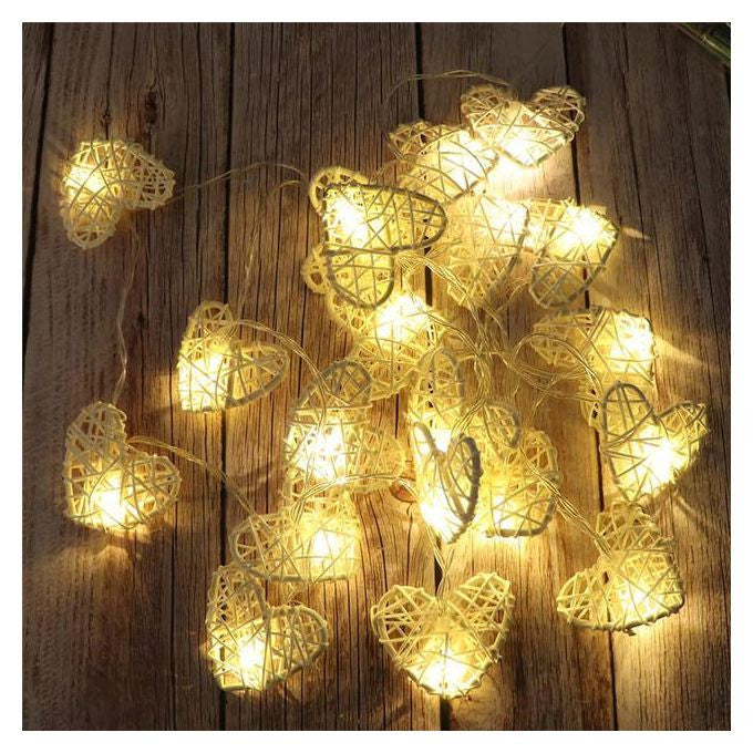Premium White 3D Hollowed Rattan Heart Fairy Lights - 50 LEDs, 5m