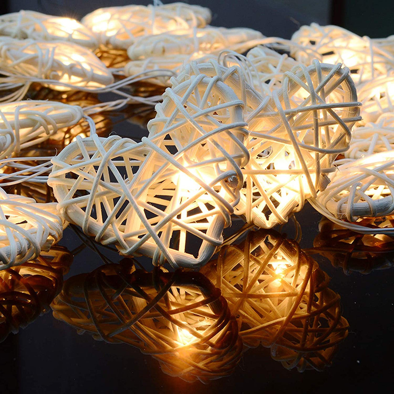 Premium White 3D Hollowed Rattan Heart Fairy Lights - 50 LEDs, 5m