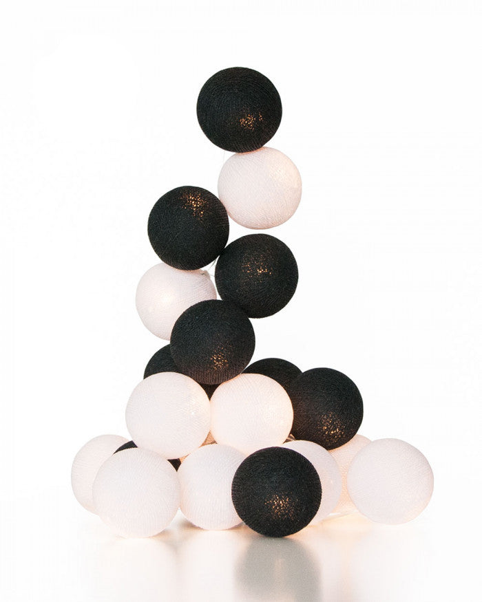 1 Set of 20 LED Black White 5cm Cotton Ball Battery Powered String Lights Xmas Gift Home Wedding Party Bedroom Decoration Outdoor Indoor Table Centrepiece - SuperSaverAU - view 1