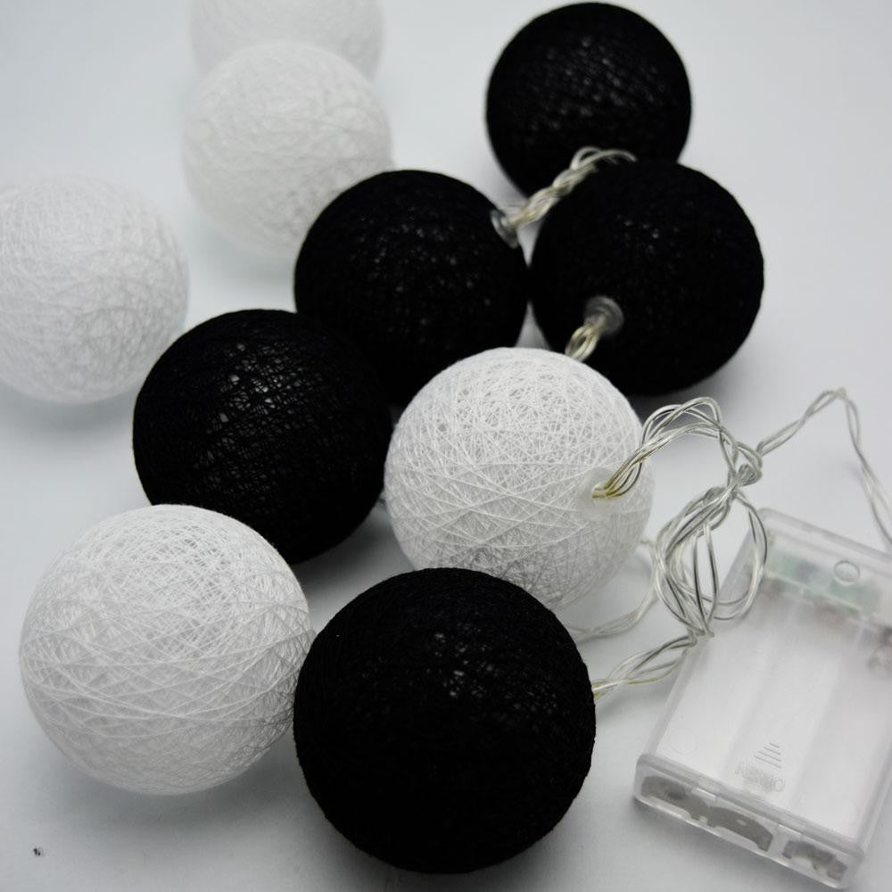 1 Set of 20 LED Black White 5cm Cotton Ball Battery Powered String Lights Xmas Gift Home Wedding Party Bedroom Decoration Outdoor Indoor Table Centrepiece - SuperSaverAU - view 5