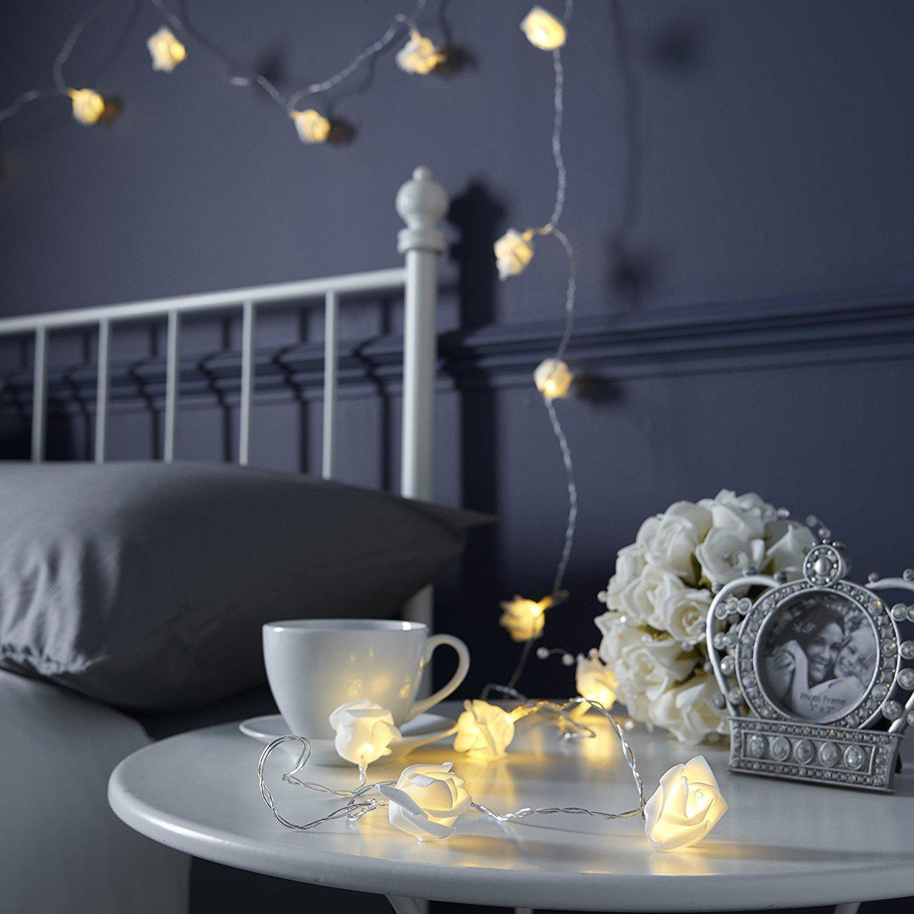 Premium White Rose 3D Fairy Lights - 50 LEDs, 5m