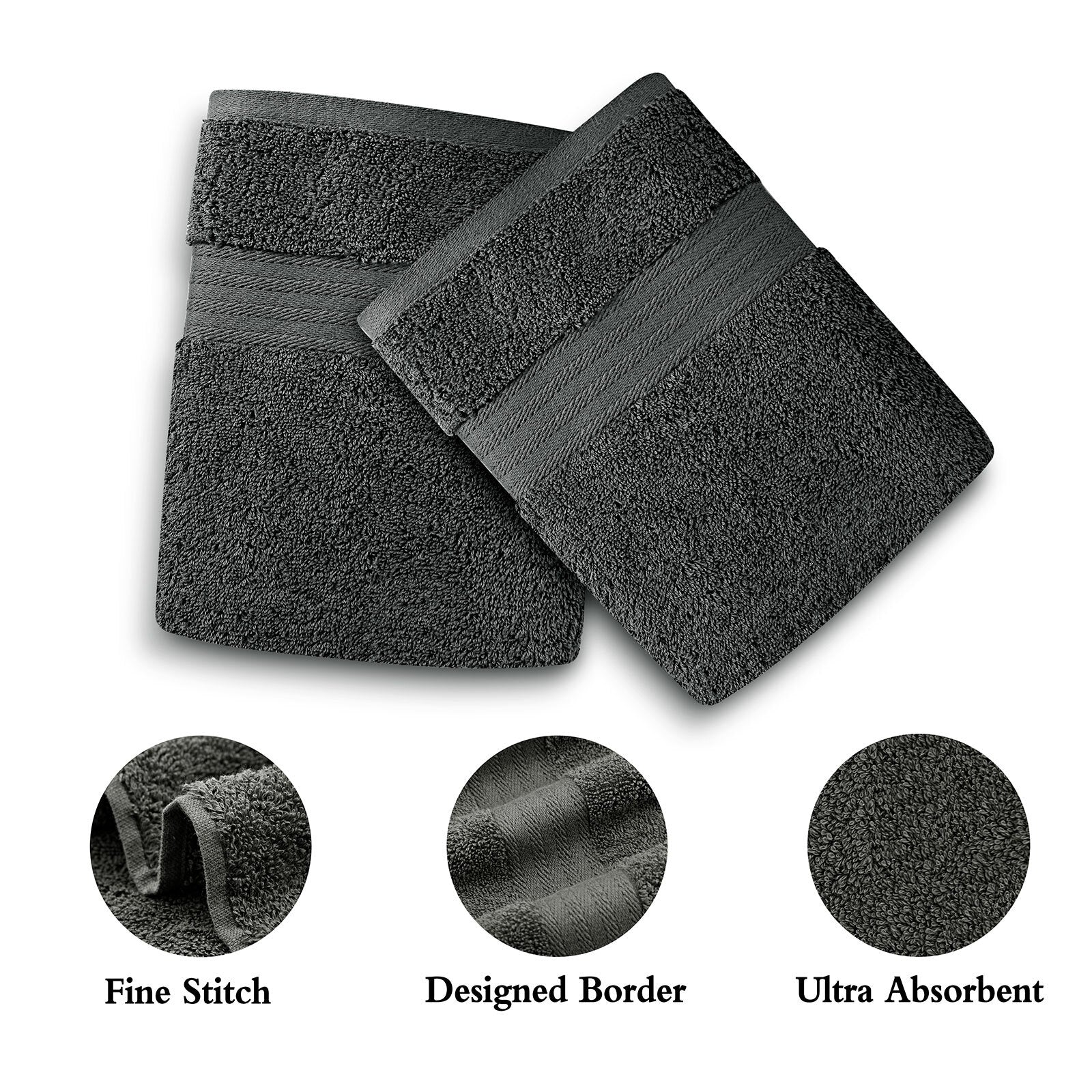 Linenland 4 Piece Bath Towels Set - Charcoal, 68x137cm, OEKOTEX Certified, 100% Cotton - SuperSaverAU - view 1