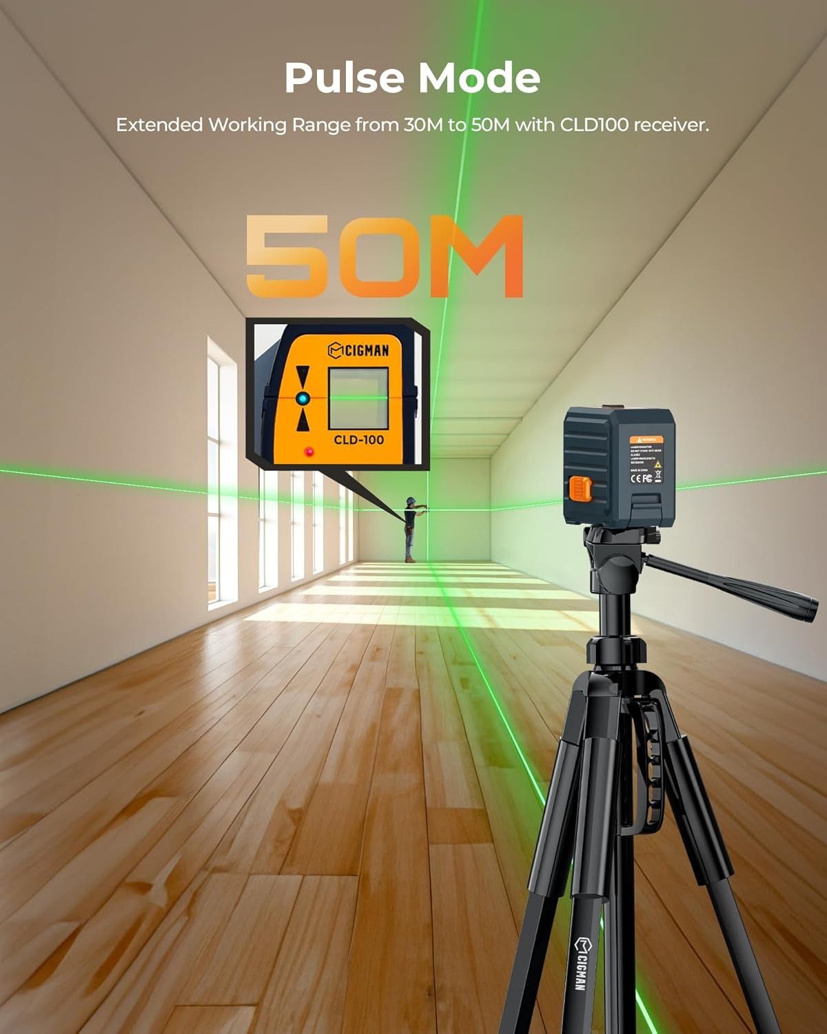 CIGMAN G01 Green Cross Line Laser Level with Self-Levelling - 100ft