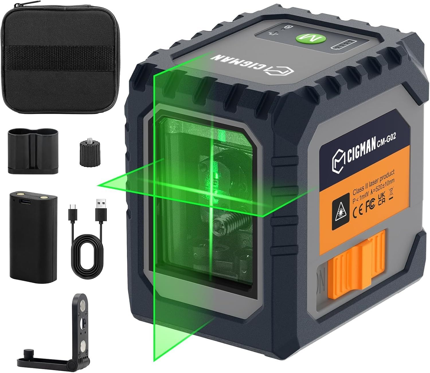 CIGMAN G01 Green Cross Line Laser Level with Self-Levelling - 100ft