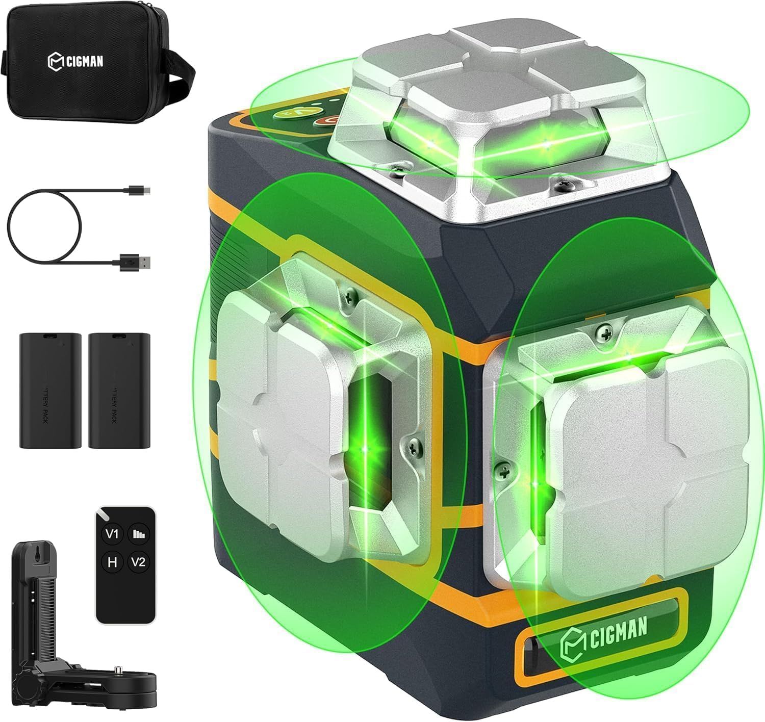 CIGMAN CM-801 3D Green Laser Level with Remote & 2 Batteries