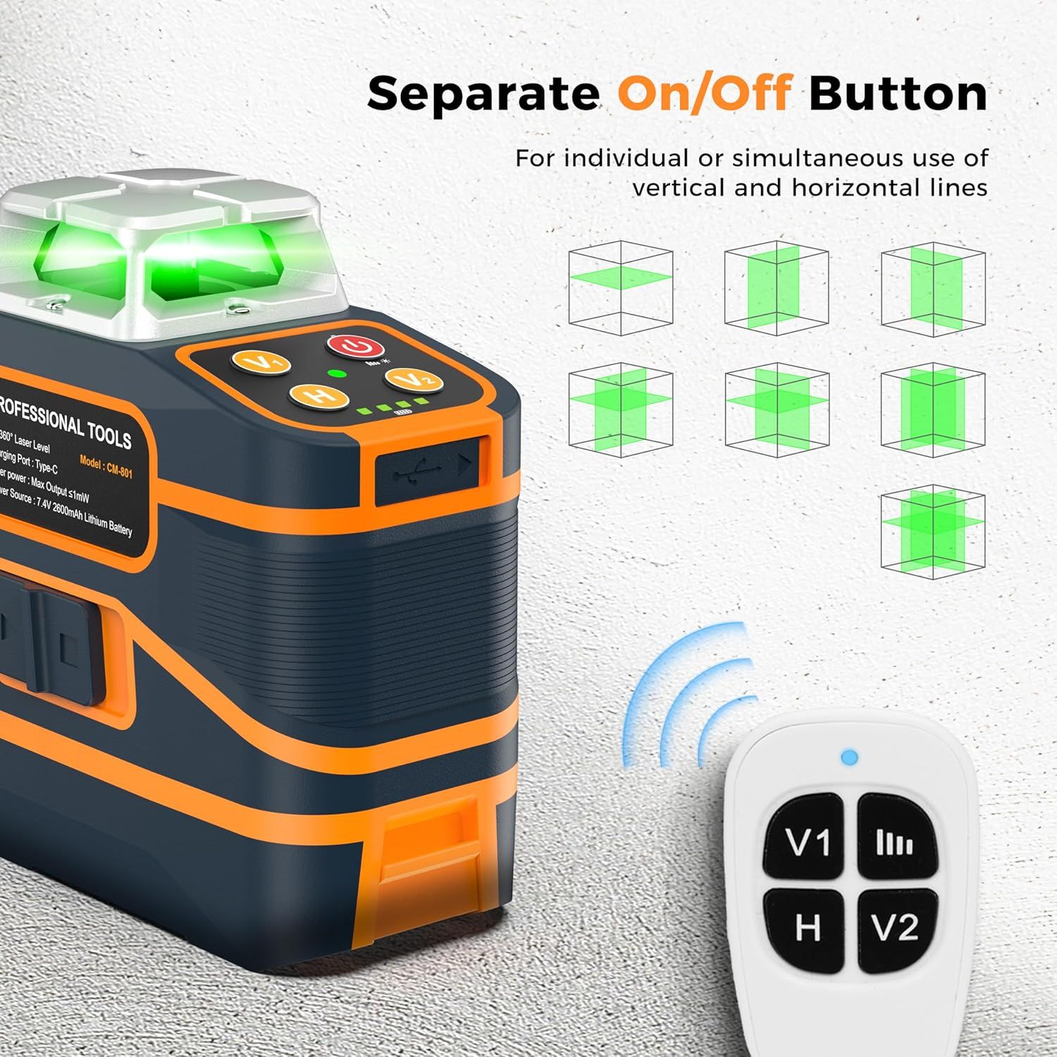 CIGMAN CM-801 3D Green Laser Level with Remote & 2 Batteries
