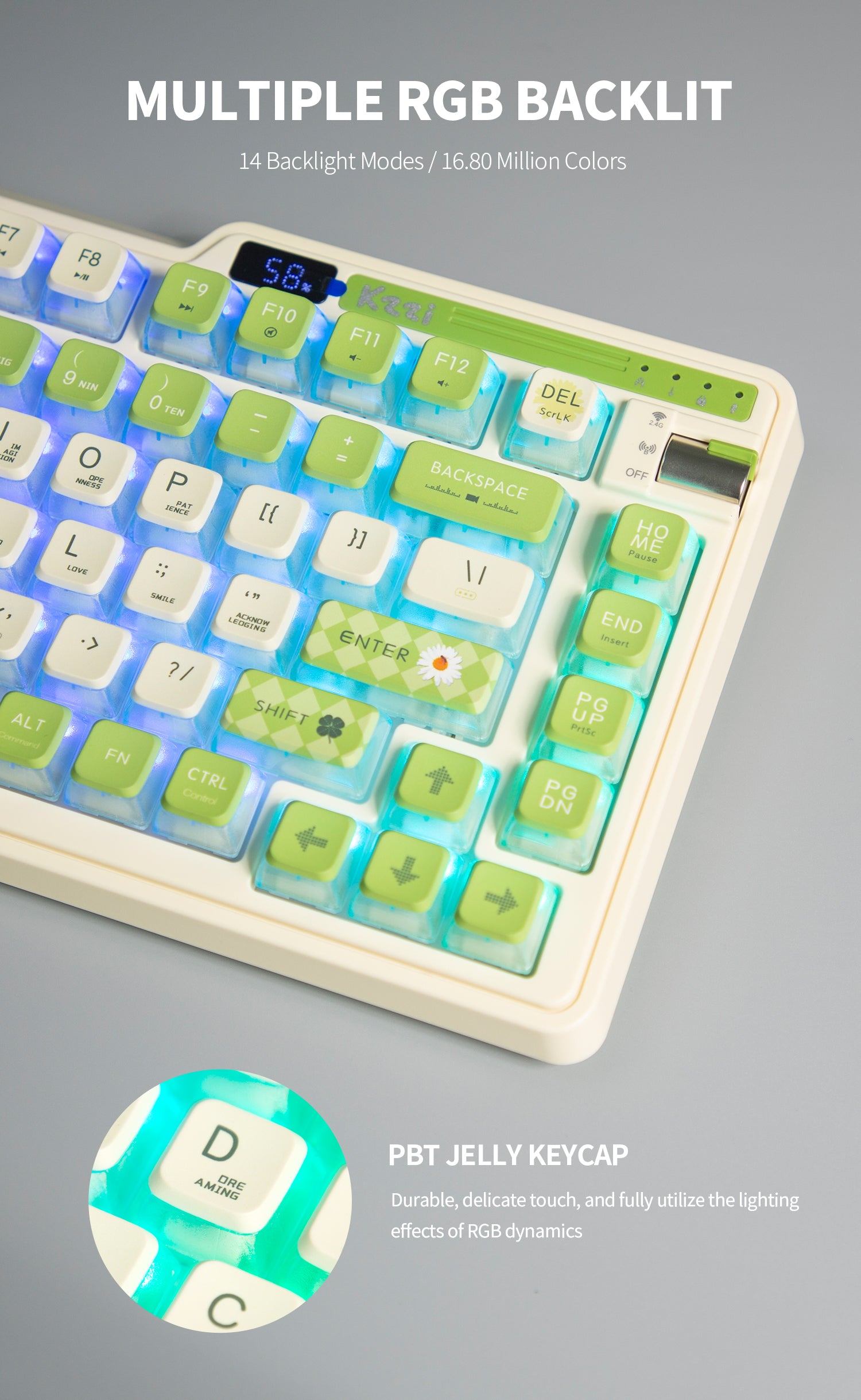 KZZI K75 PRO RGB 75% Wireless Gasket Mechanical Keyboard, Tri-Mode, Tactile Switches - SuperSaverAU - view 7