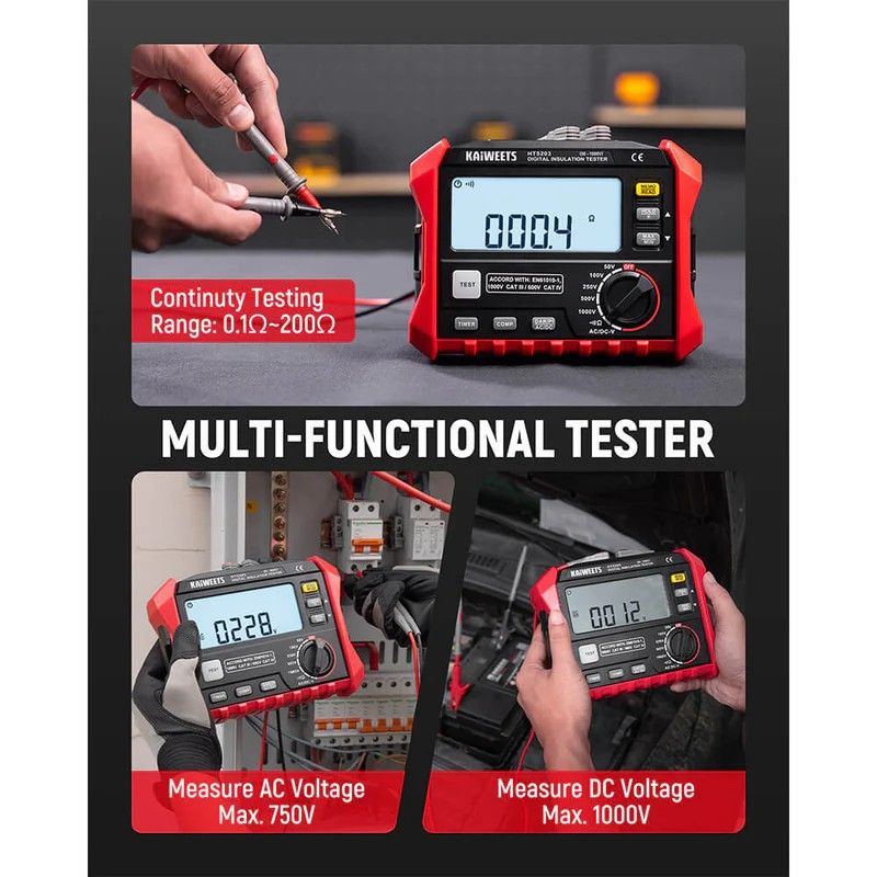 KAIWEETS Megohmmeter Insulation Resistance Tester with DAR/PI - 100GΩ