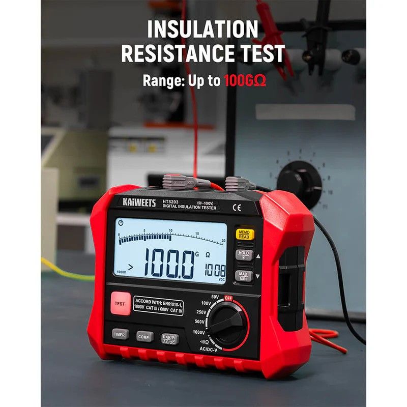 KAIWEETS Megohmmeter Insulation Resistance Tester with DAR/PI - 100GΩ