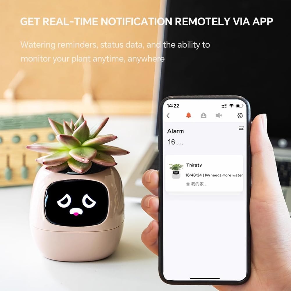 Premium Smart Plant Pot with LCD Screen & App Connection - Pink