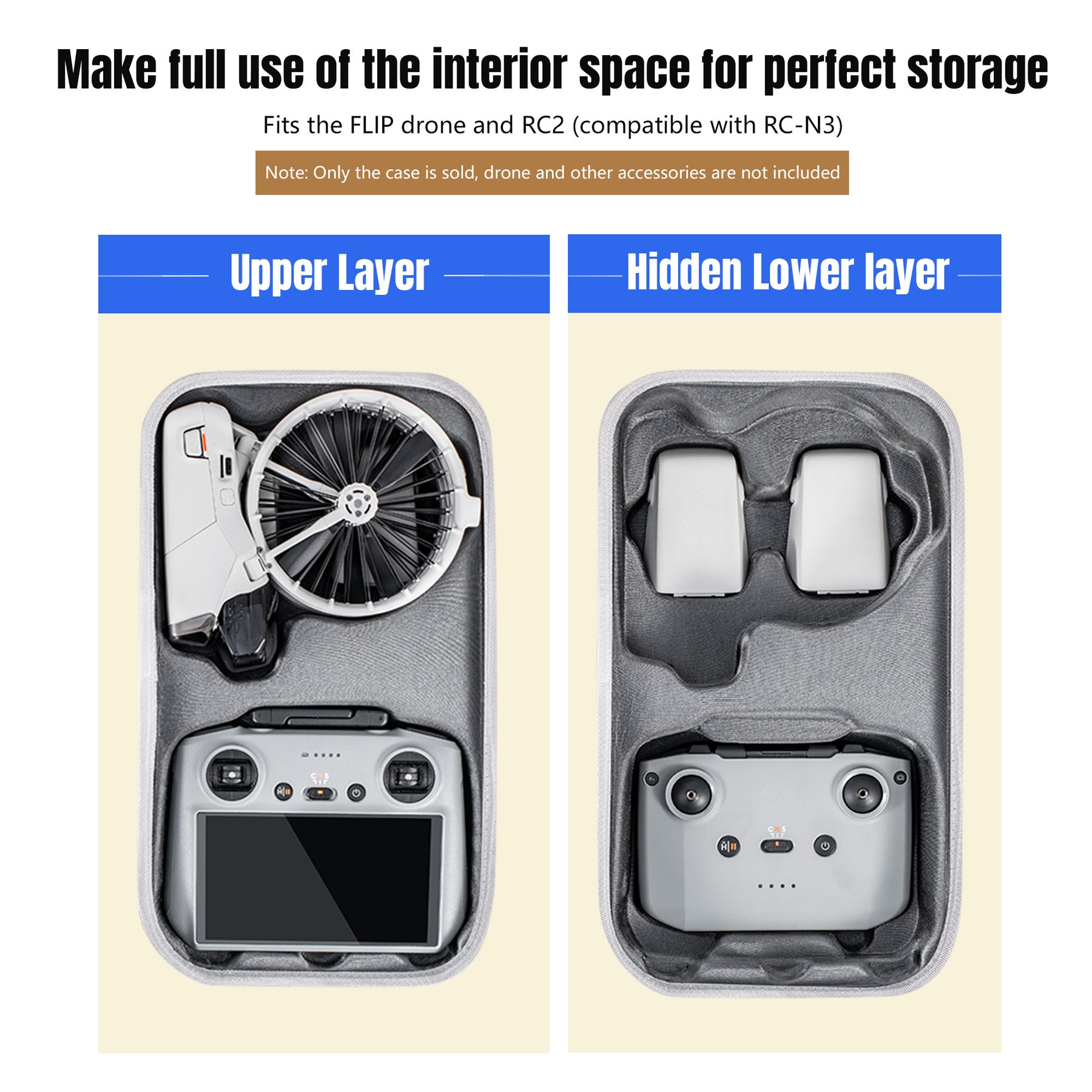 STARTRC Flip Drone Case for DJI Flip Fly More Combo,Portable PU Leather Shoulder Bag Can Organizes RC2/RC-N3 Remote, 7 Original Batteries, Charging Hub, 65W Charger, Flip Drone and Other Accessories - SuperSaverAU - view 2
