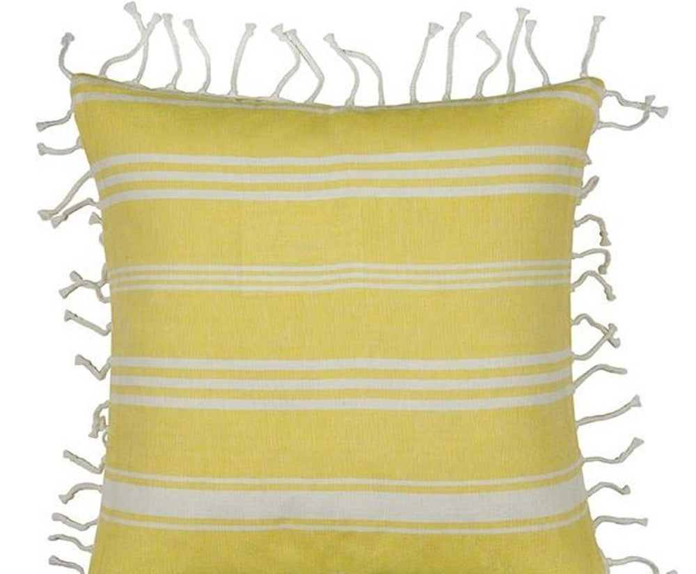 Fresh Yellow & White Striped Cushion Cover 40cm x 40cm with Knotted Tassels - SuperSaverAU - view 1