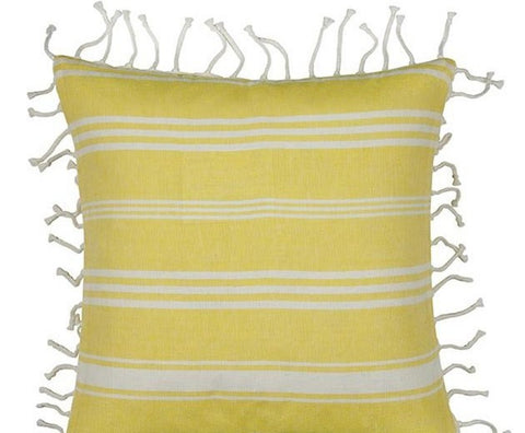 Fresh Yellow & White Striped Cushion Cover 40cm x 40cm with Knotted Tassels - SuperSaverAU - view 1