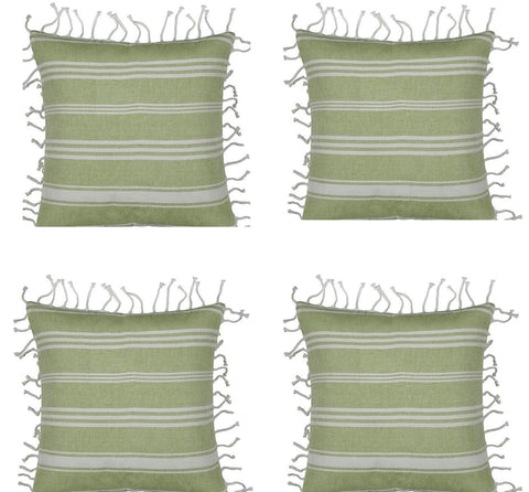 Fresh Green & White Striped Cushion Covers Pack of 4, 40cm x 40cm with Tassels - SuperSaverAU - view 1