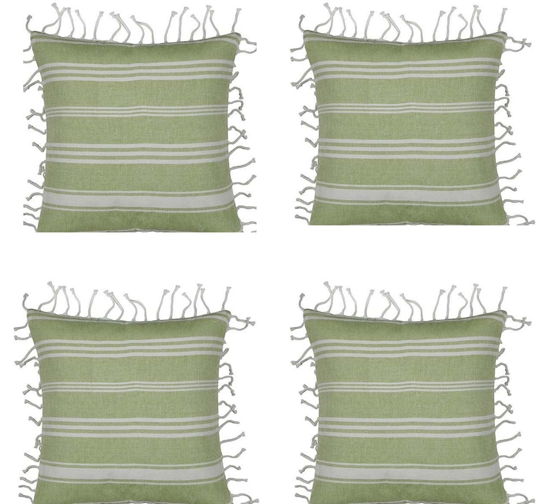 Fresh Green & White Striped Cushion Covers Pack of 4, 40cm x 40cm with Tassels - SuperSaverAU - view 1