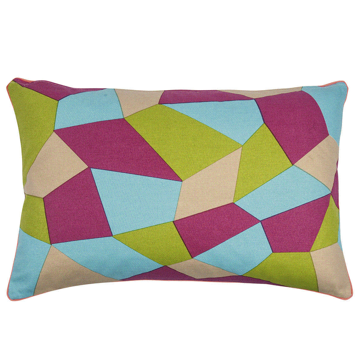 Geo Green Cushion Cover 40x60cm - Multicoloured Cotton Rectangle with Zipper - SuperSaverAU - view 1