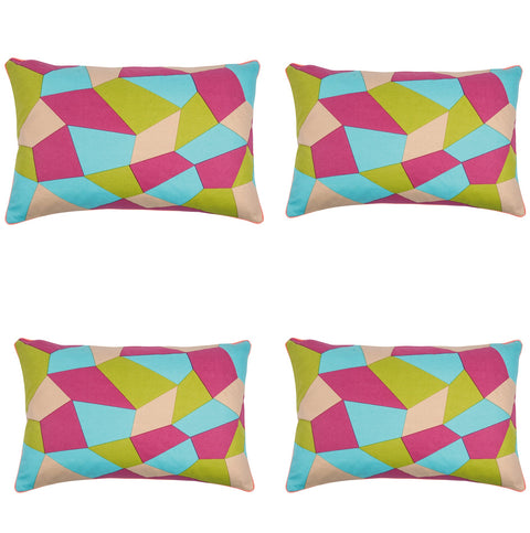 Geo Green Cushion Covers Pack of 4, 40x60cm, Multicoloured Geometric Design - SuperSaverAU - view 1