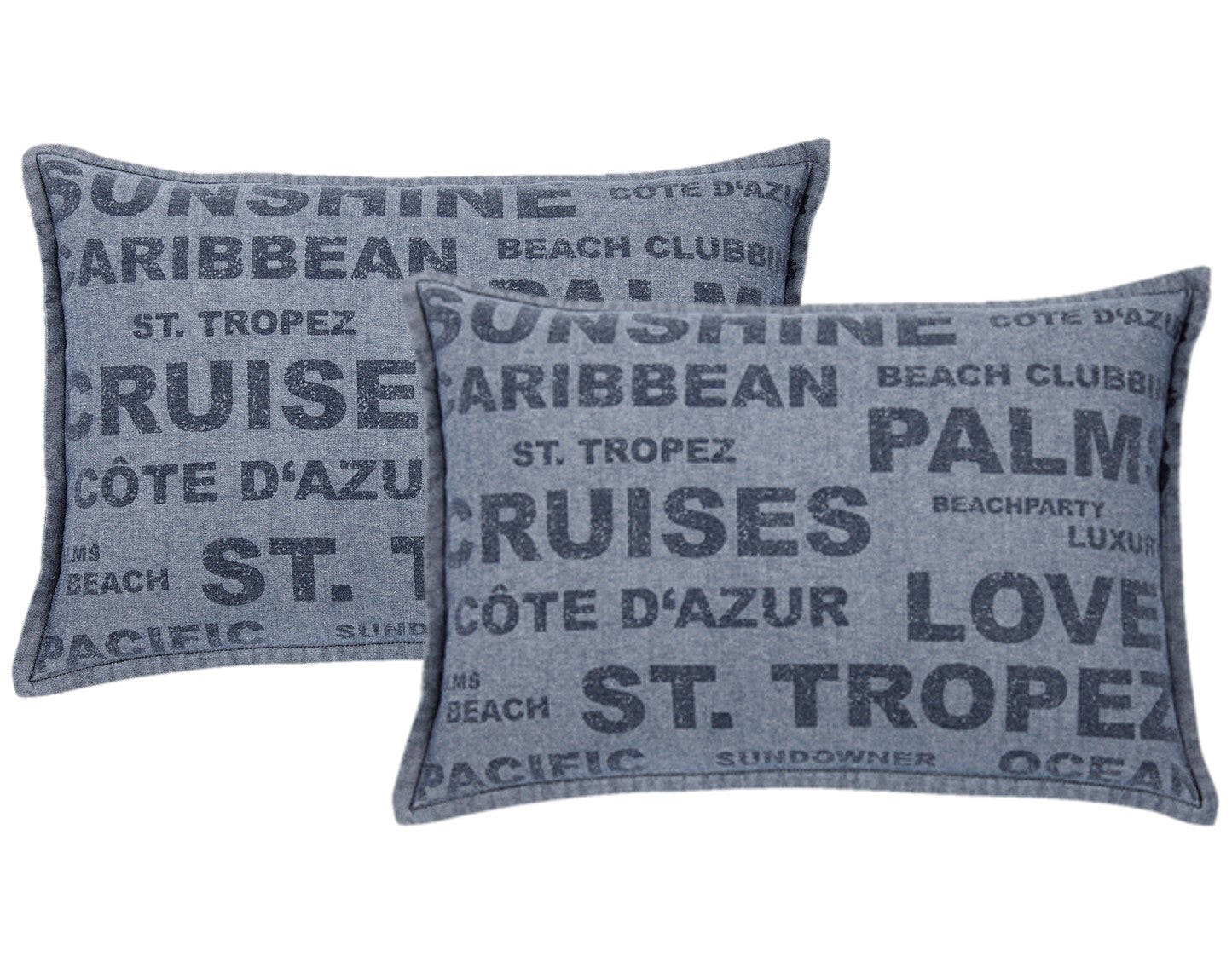 Denim Sunshine Cushion Covers Pack of 2, 40cm x 60cm, Beach Wording Theme - SuperSaverAU - view 1