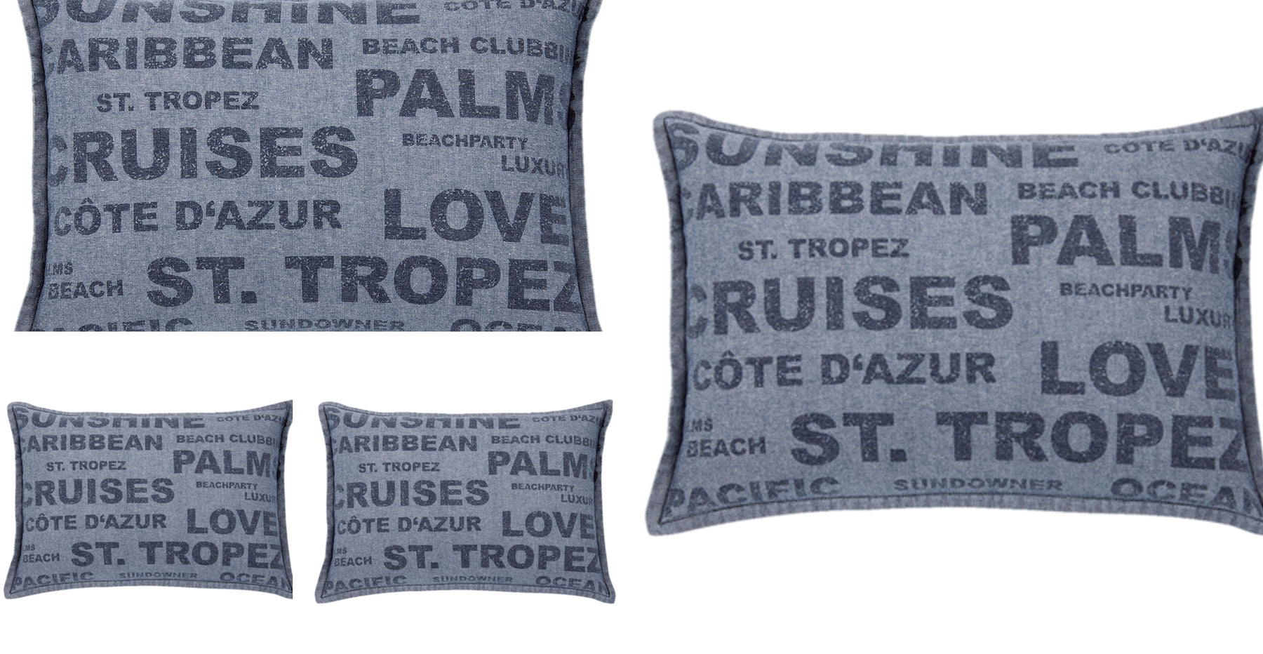 Denim Sunshine Cushion Covers Pack of 4, 40cm x 60cm, Nautical Wording Theme - SuperSaverAU - view 1