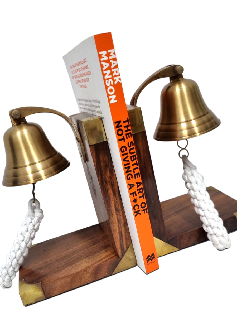 Hand Crafted Decorative Brass Anchor Bell Bookend with Antique Finish 300x100x170mm - SuperSaverAU - view 2