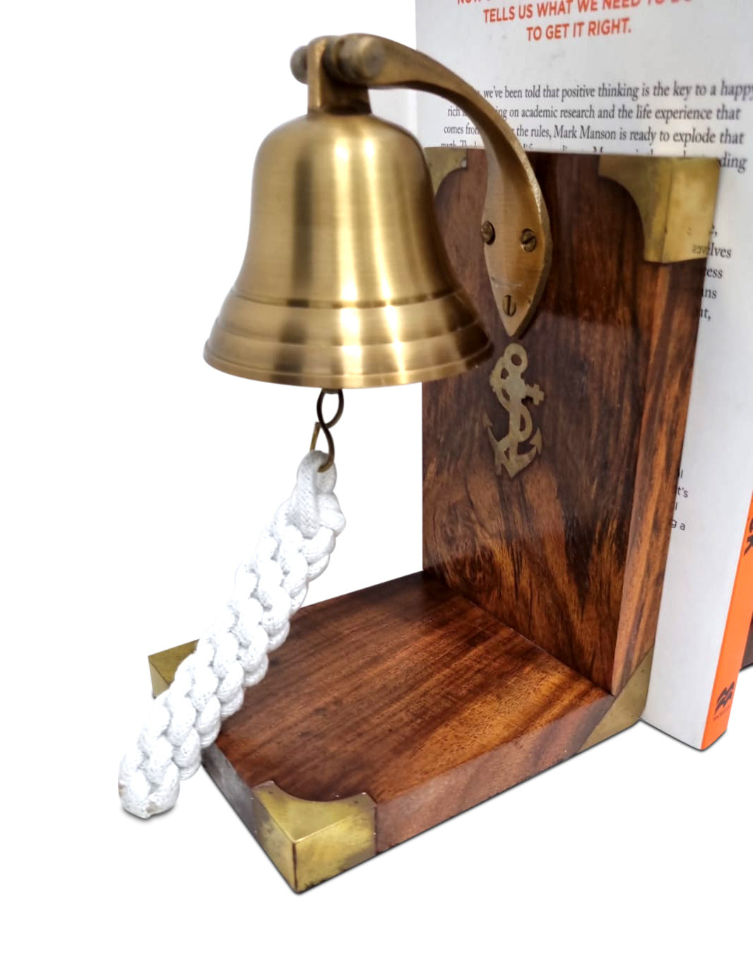 Hand Crafted Decorative Brass Anchor Bell Bookend with Antique Finish 300x100x170mm - SuperSaverAU - view 4