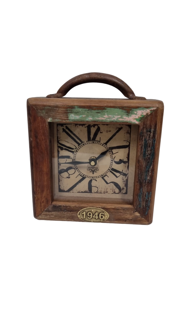 Small Recycle Square Table Clock - Hand Crafted, Battery Operated, 150x60x170 mm - SuperSaverAU - view 1