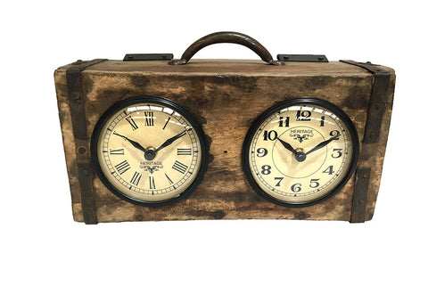 Brick Mould Dual Dial Clock - Hand Crafted, Antique Finish, 320mm x 100mm x 170mm - SuperSaverAU - view 1