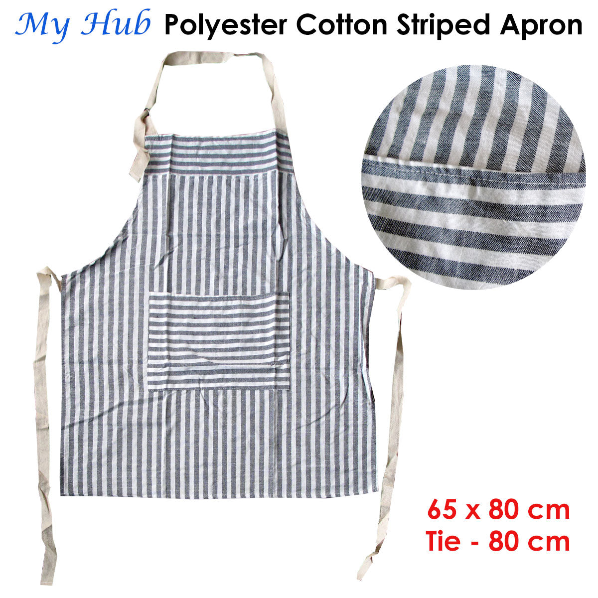 My Hub Striped Apron 65 x 80 cm - Polyester Cotton, Machine Washable - SuperSaverAU - view 1