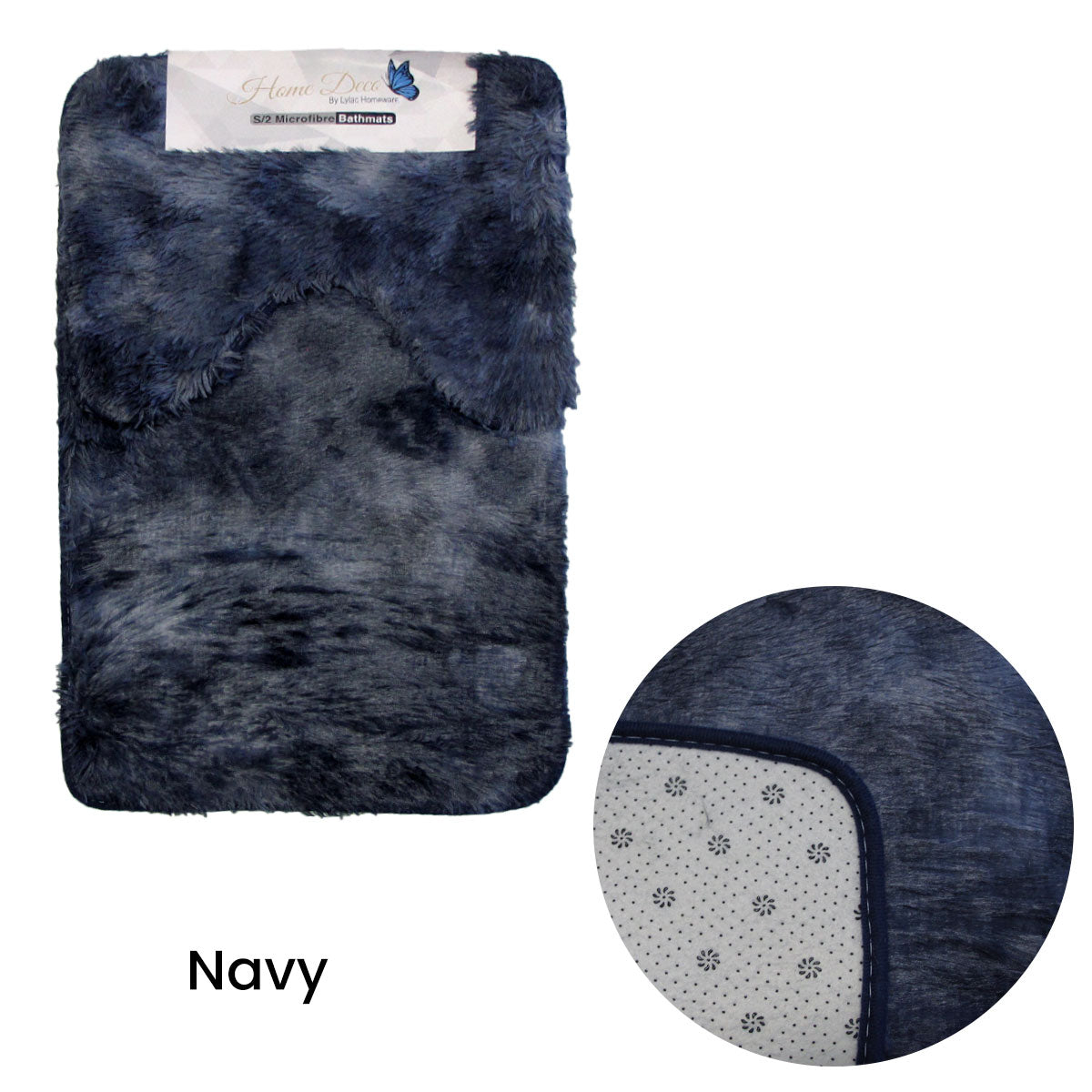 2 Pce 2-Toned Extra Light Weighted Shaggy Fluffy Bath Mat Set 50x40cm & 50x80cm Navy - SuperSaverAU - view 1