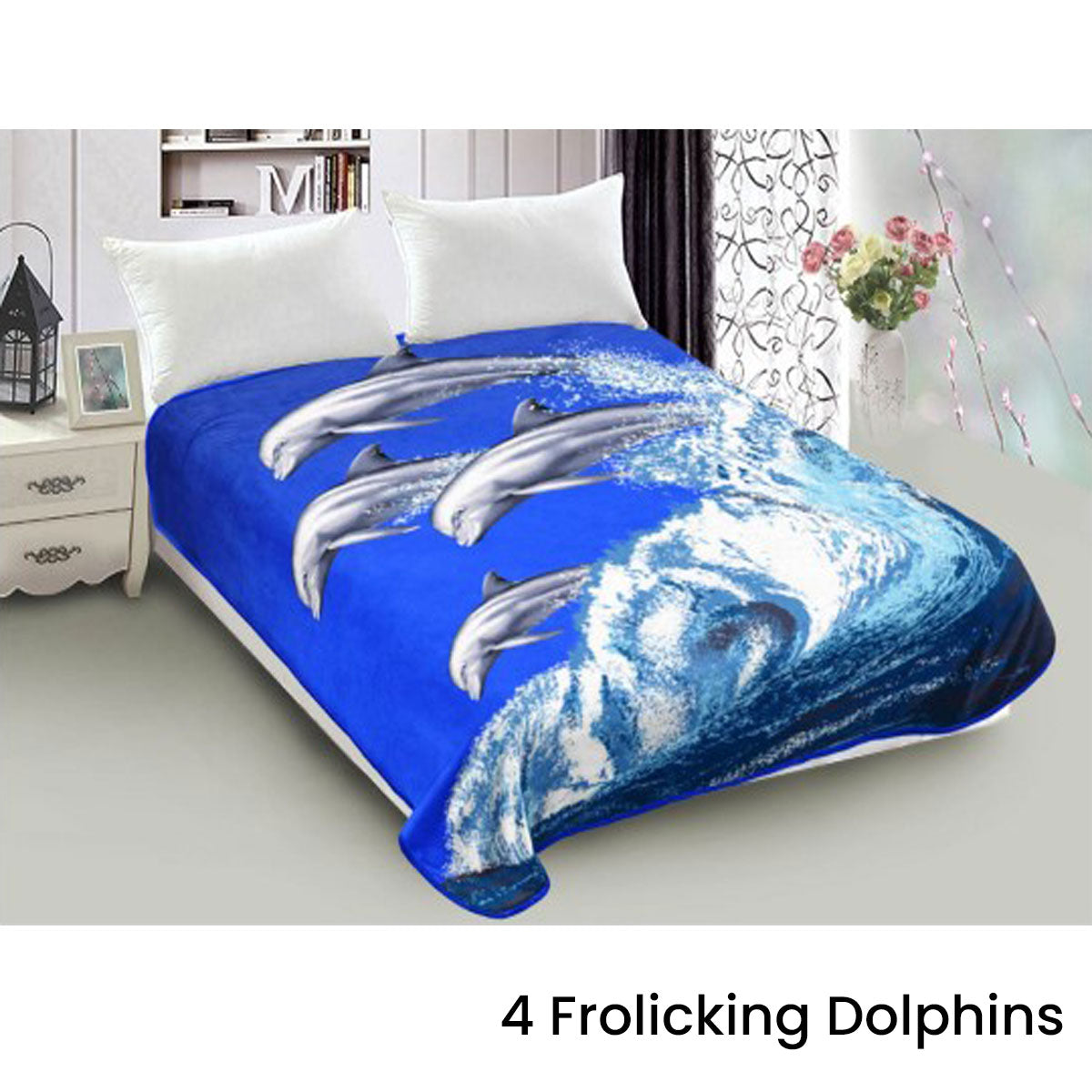 800GSM Luxury Reversible Animal Mink Blanket Queen 200 x 240 cm - Frolicking Dolphins - SuperSaverAU - view 1