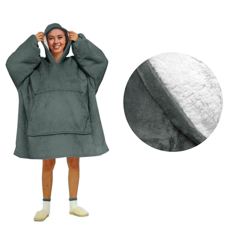 Adult Men Women Comfy Warm Blanket Hoodie - Sherpa Fleece Reverse, Dark Grey - SuperSaverAU - view 1