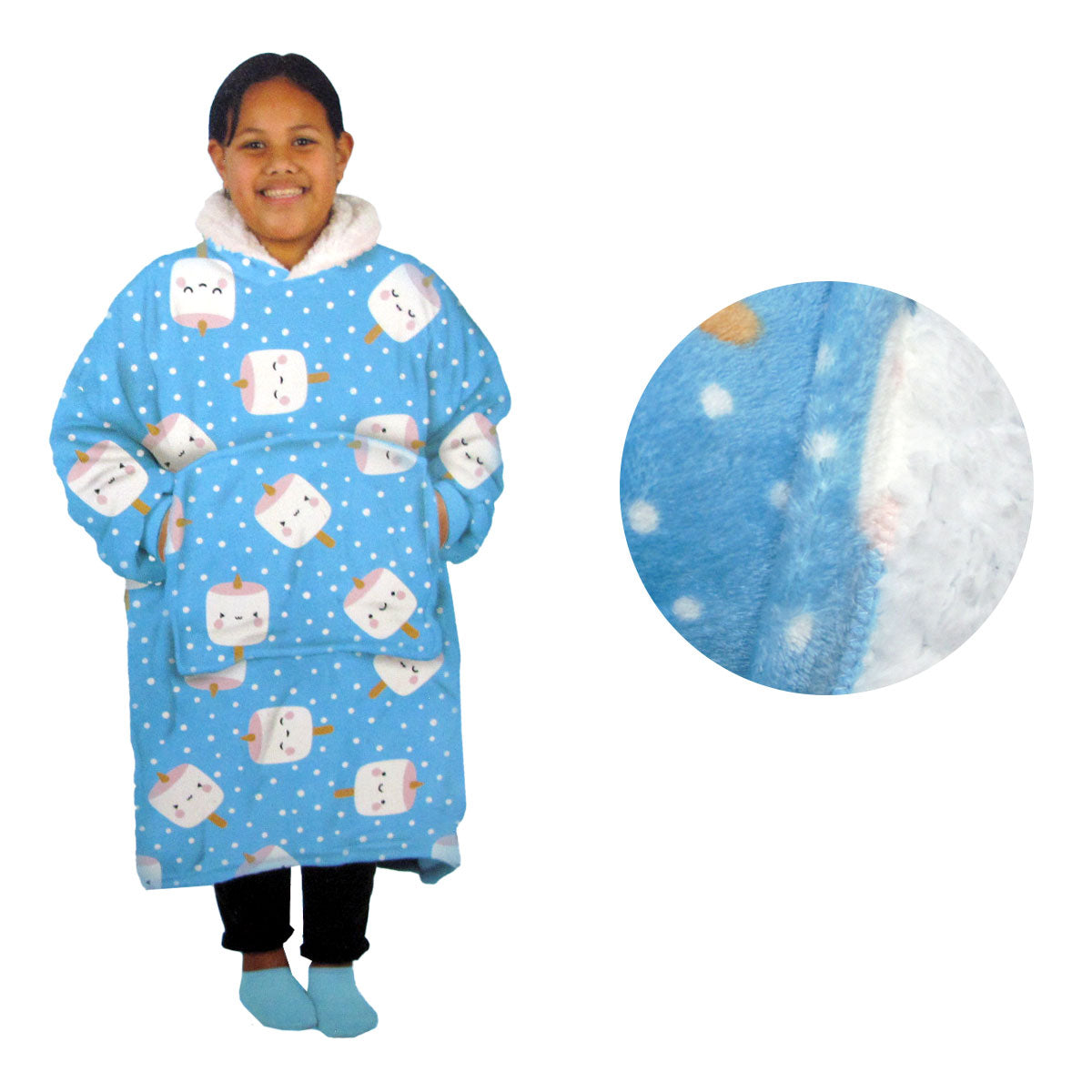 Girls Comfy Warm Blanket Hoodie - Sherpa Fleece Reverse, Kid Size, Marshmallow - SuperSaverAU - view 1