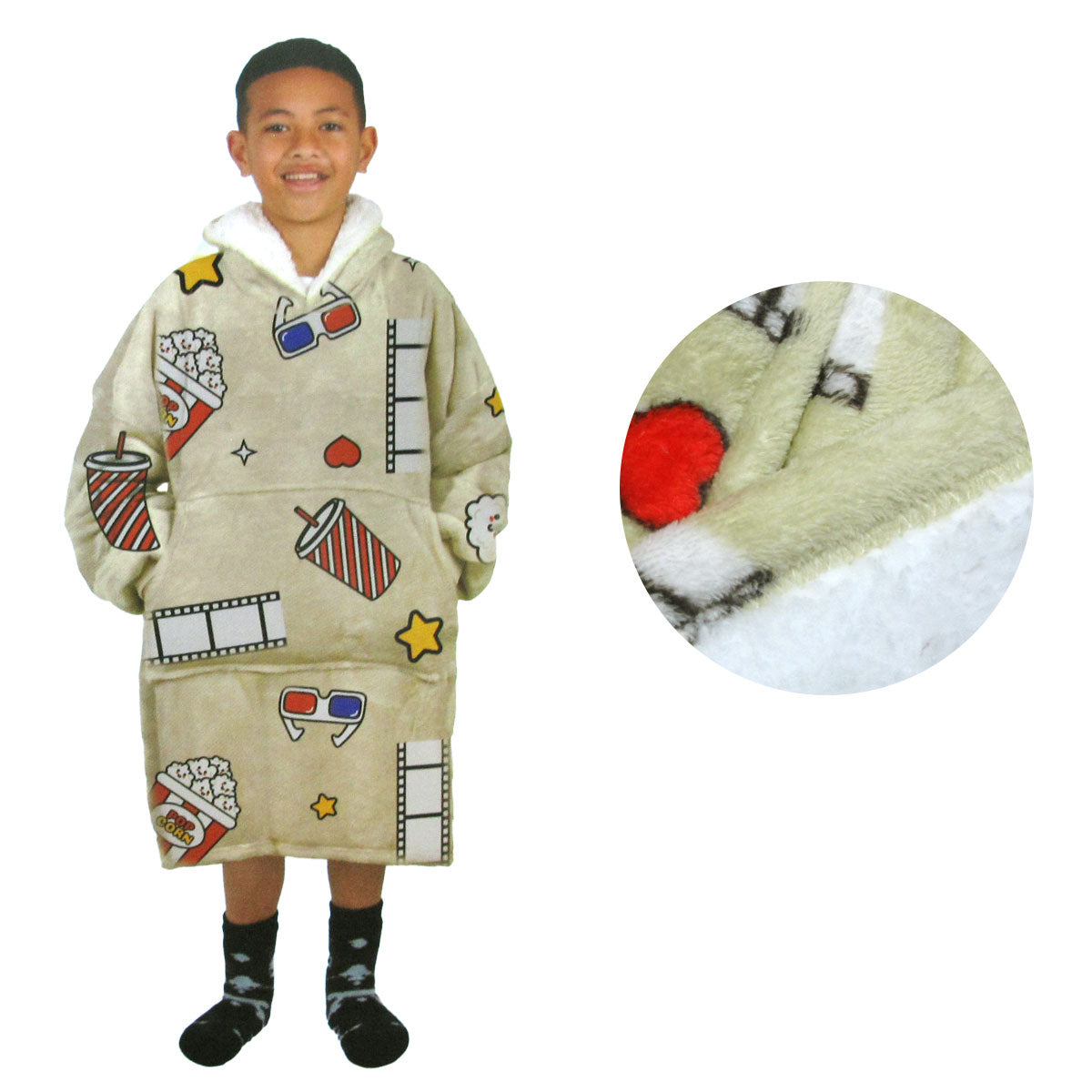 Kids Boys Girls Comfy Warm Blanket Hoodie with Sherpa Fleece - Kid Size, Movie Addict - SuperSaverAU - view 1
