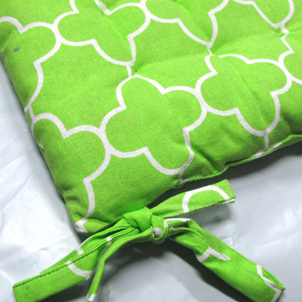Set of 2 Cotton Chair Pads Moroccan Lime 40 x 40 cm with Ties, Quilted Design - SuperSaverAU - view 1