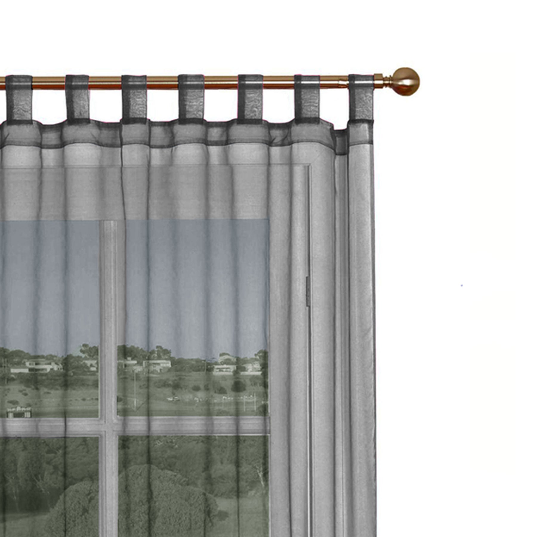 1 Piece Organza Tab Top Curtain 110 x 213 cm Black - Lightweight Polyester - SuperSaverAU - view 1