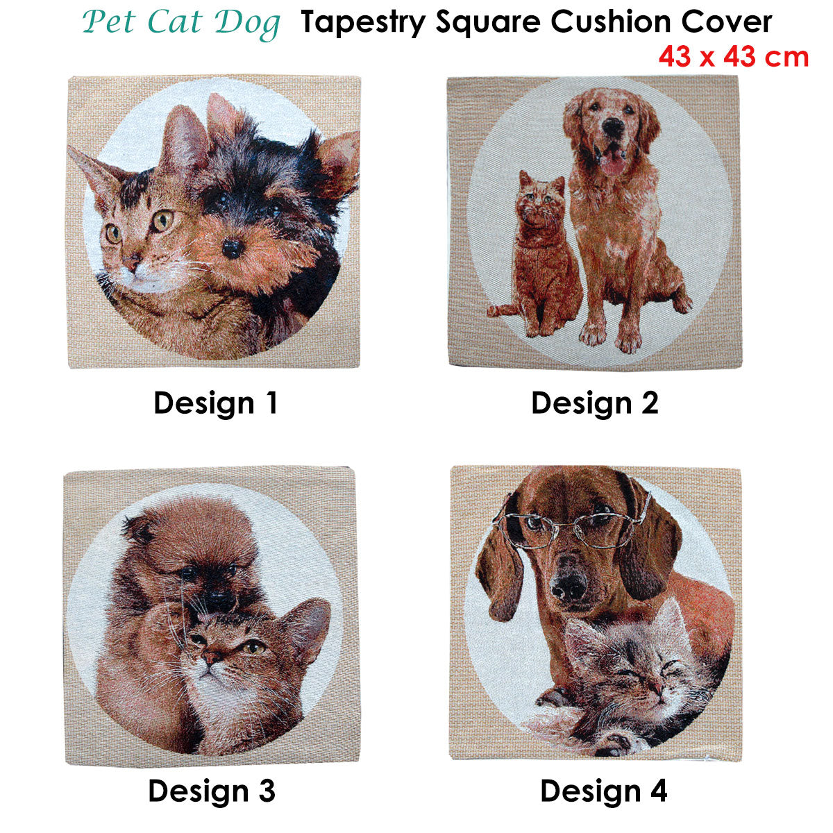 Tapestry Pet Cat Dog Cushion Cover 43 x 43 cm - Animal Design, Polyester - SuperSaverAU - view 1