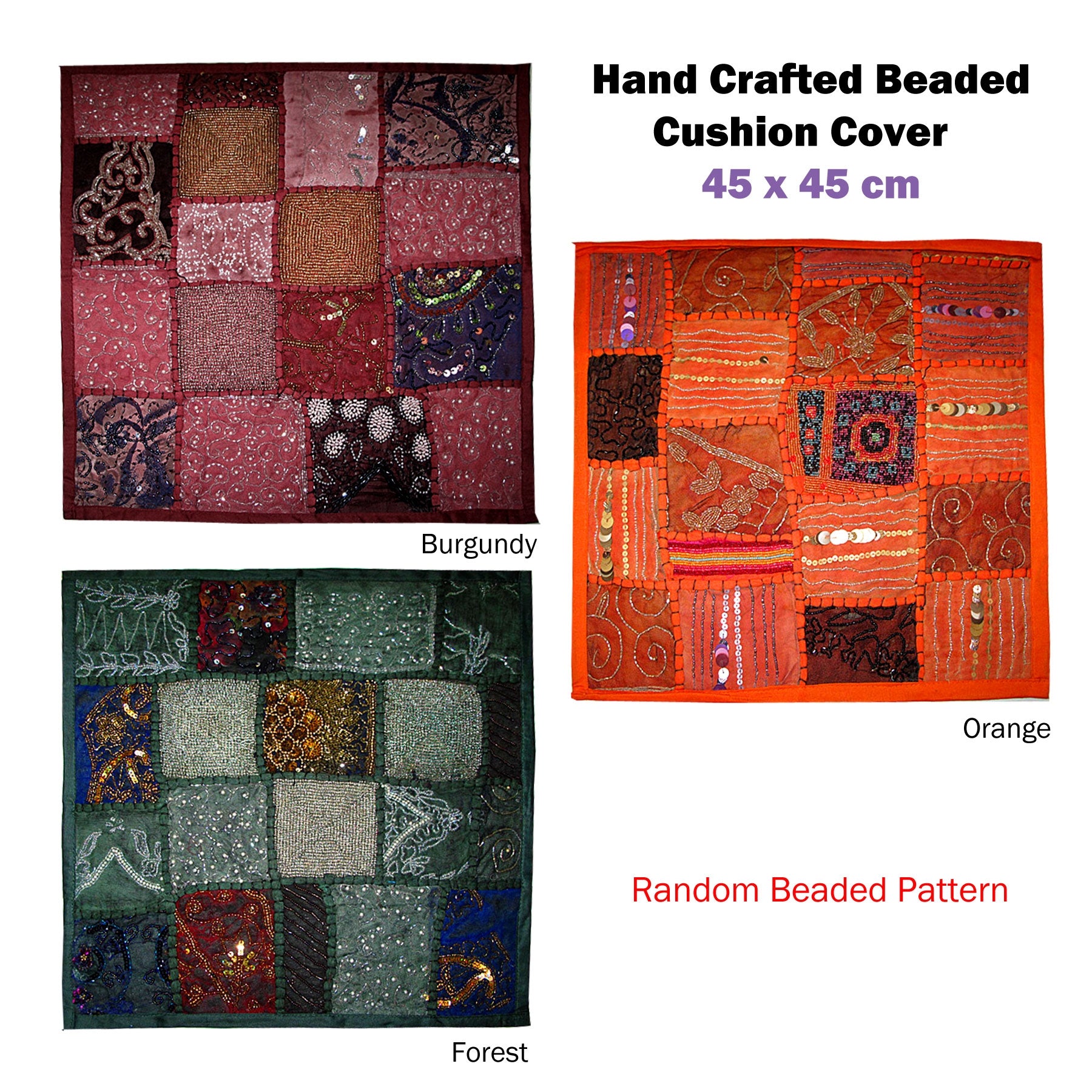 Hand Crafted Beaded Cushion Cover 45 x 45 cm - Forest, Embroidered, Cotton - SuperSaverAU - view 2