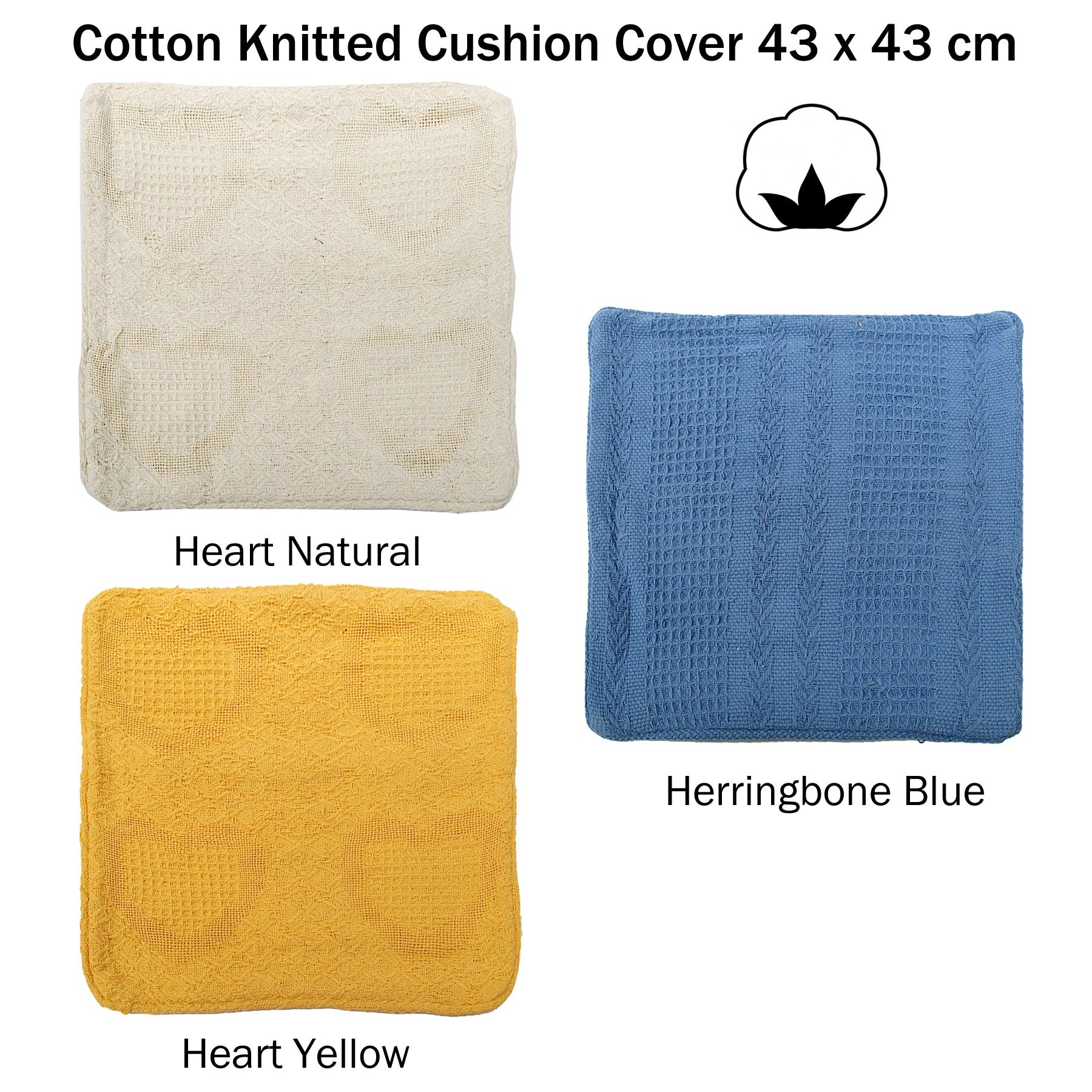 Cotton Knitted Cushion Cover 43 x 43 cm - Hearts & Herringbone Patterns - SuperSaverAU - view 3