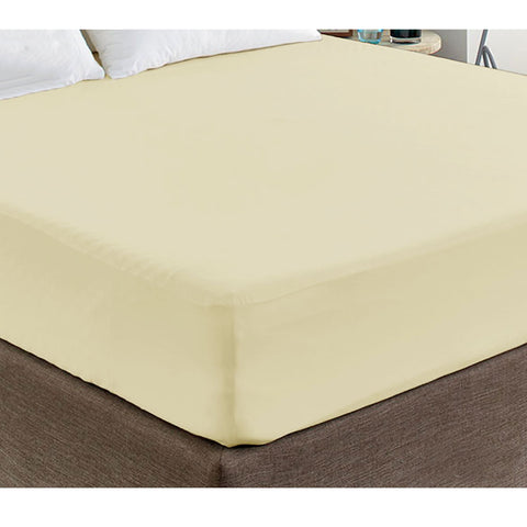 Cream 400TC 100% Cotton Sateen Fitted Sheet King 40cm Wall - SuperSaverAU - view 1