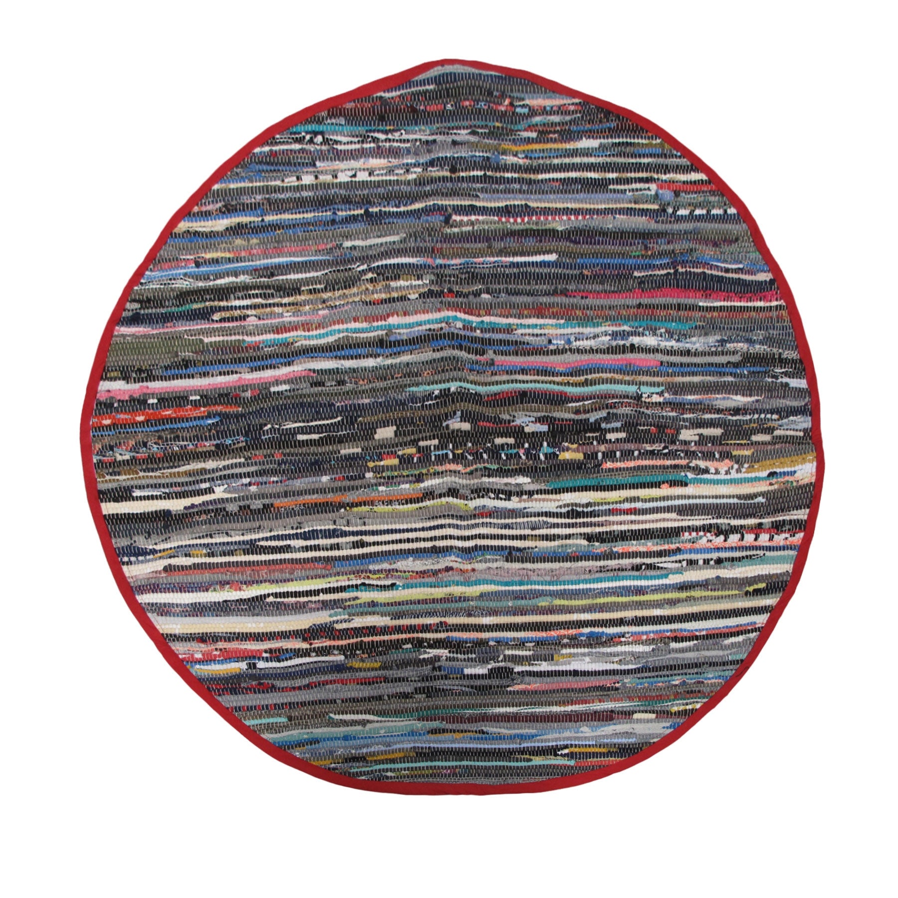 Chindi Cotton Round Mat 120 cm - Reversible, Woven Design, Random Pattern, Red - SuperSaverAU - view 1