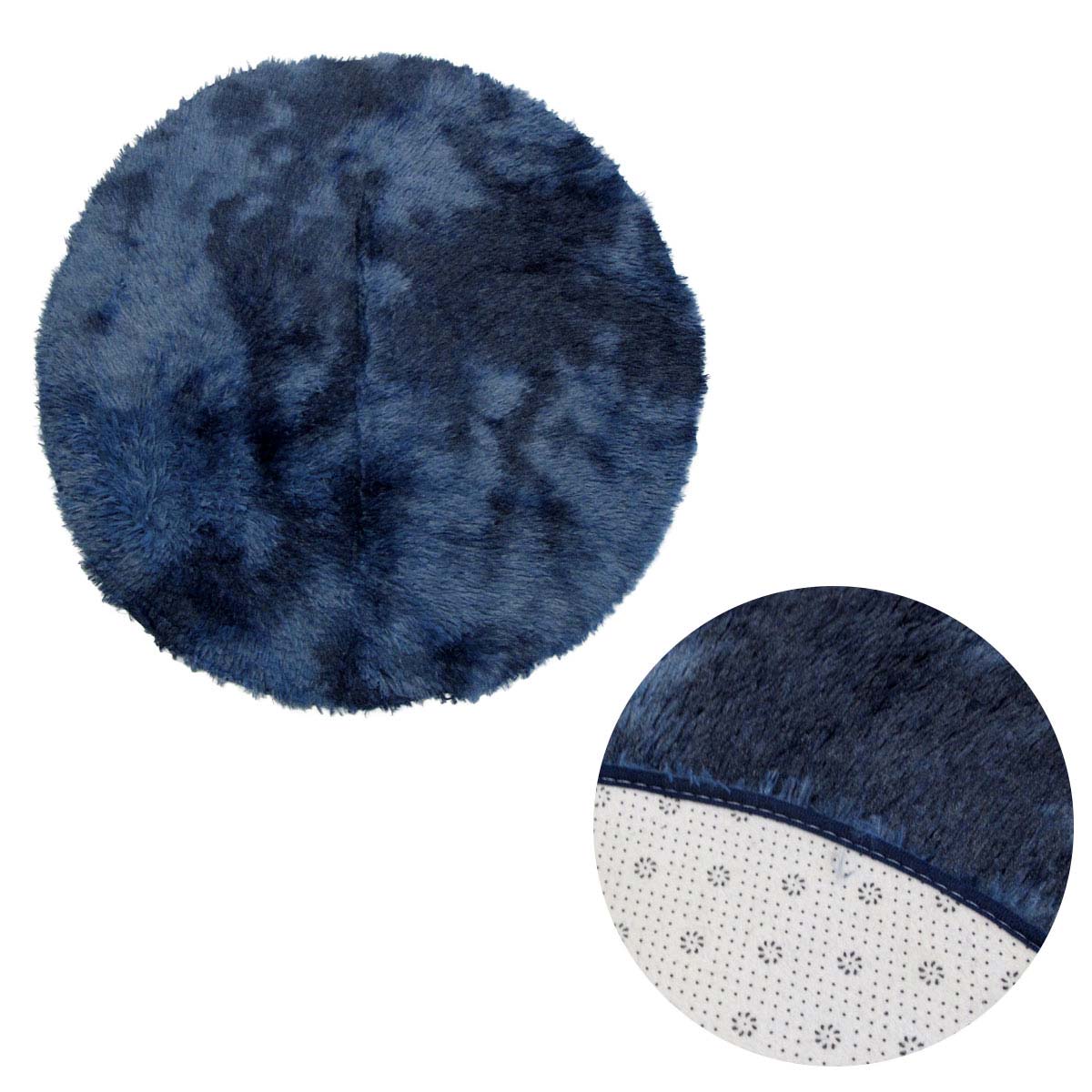 2-Toned Extra Light Weighted Shaggy Fluffy Floor Mat 80cm Diameter - Navy - SuperSaverAU - view 1